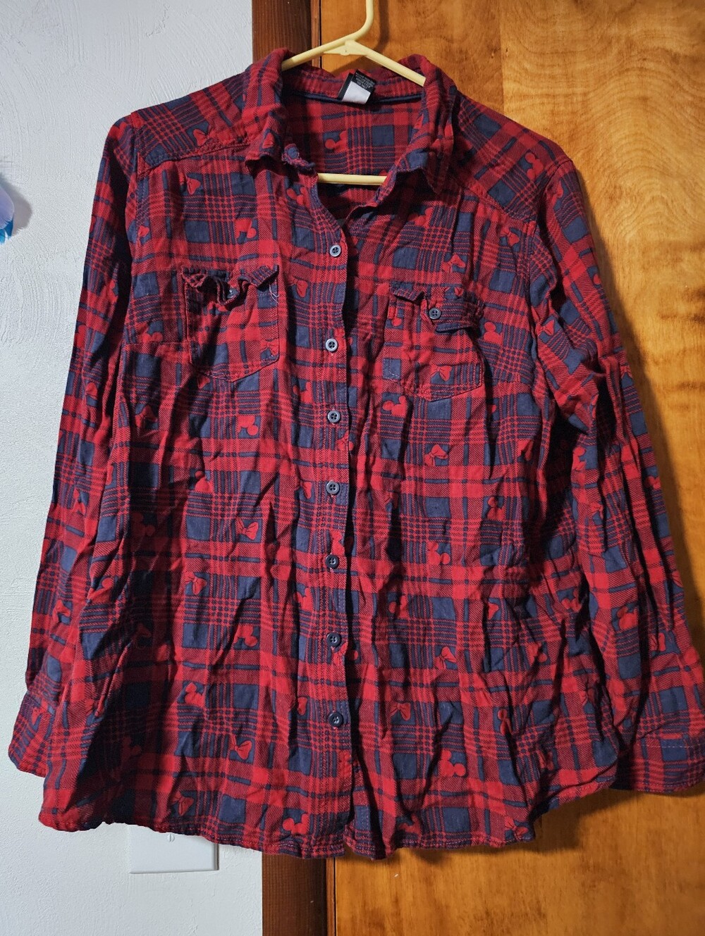 Disney Red and Navy Mickey & Minnie Mouse Plaid Button-Front Shirt
